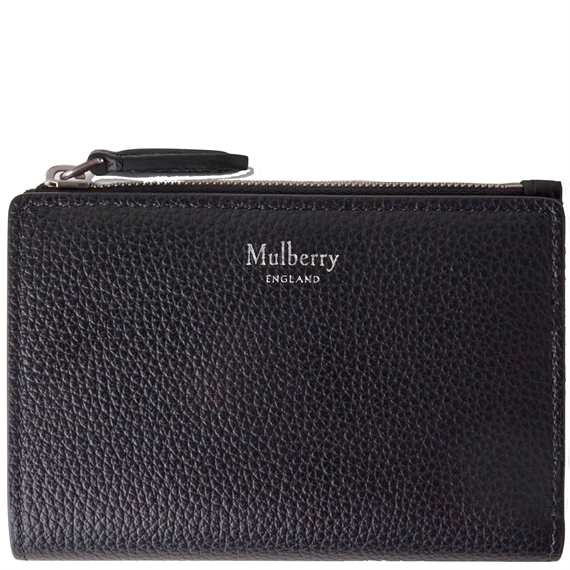 Mulberry Continental Bifold Zipped Wallet Black Small Classic Grain
