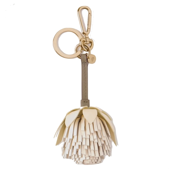Mulberry Pom Pom Flower Keyring Buttermilk & Eggshell Mixed Material