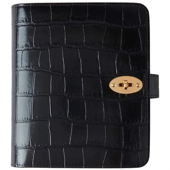 Mulberry Postman\'s Lock Agenda Black Shiny Small Croc