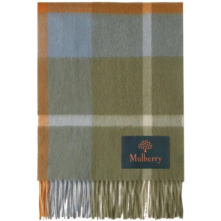 Mulberry Small Check Lambswool Scarf Summer Khaki & Apricot