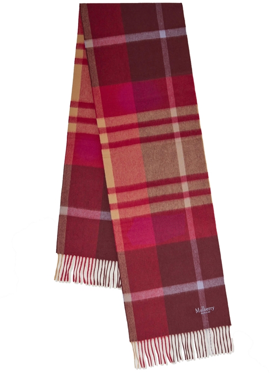 Mulberry Small Check Merino Wool Scarf Black Cherry-Dark Gold