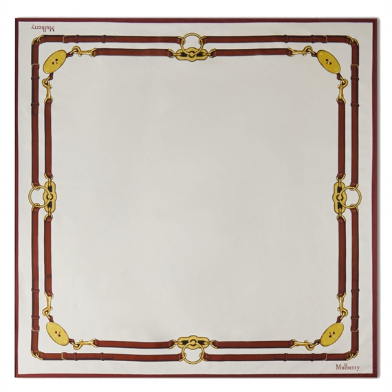 Mulberry Square Scarf Belted Border Cream Silk Twill