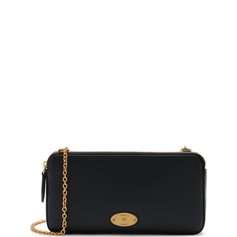 Plaque Wallet on Chain Black Classic Grain Mulberry