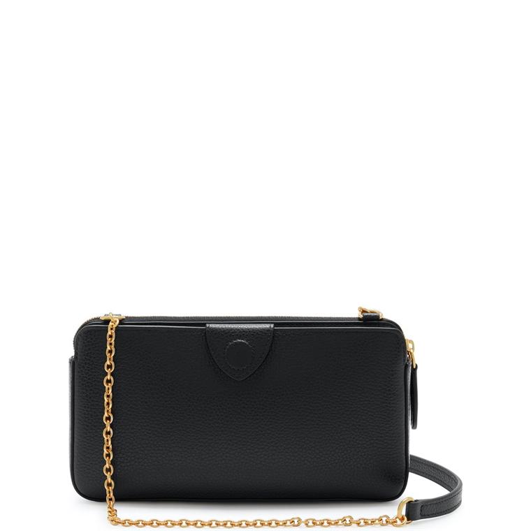 Mulberry Plaque Wallet on Chain Black Classic Grain