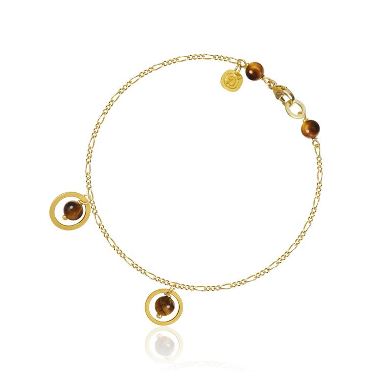 Piccolo Tiger Eyes Armbånd, Guld/Brun