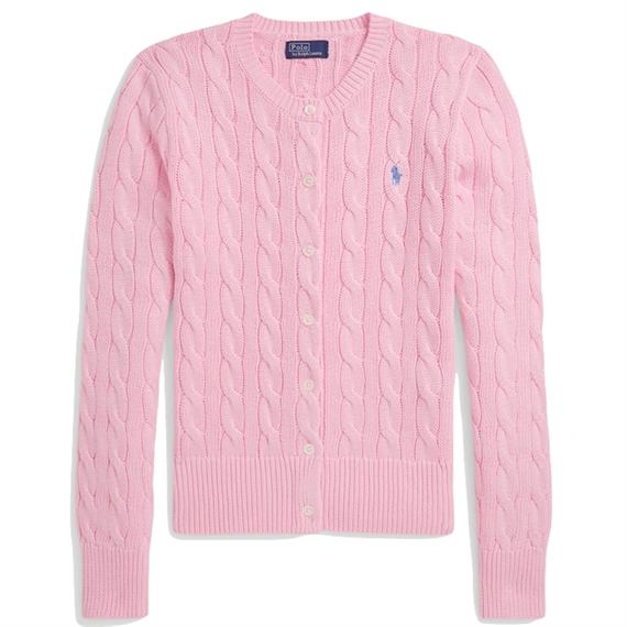 Polo Ralph Lauren Cable-Knit Cotton Crewneck Cardigan, Camel Pink