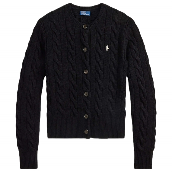 Polo Ralph Lauren Cable-Knit Cotton Crewneck Cardigan, Polo Black