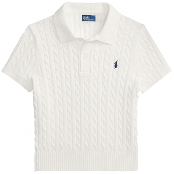 Polo Ralph Lauren Cable-Knit Cropped Polo Shirt, Hvid