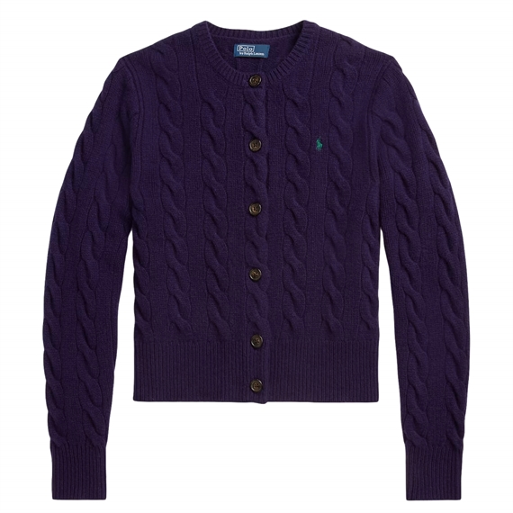 Polo Ralph Lauren Cable-Knit Wool-Cashmere Cardigan, Midnight Purple
