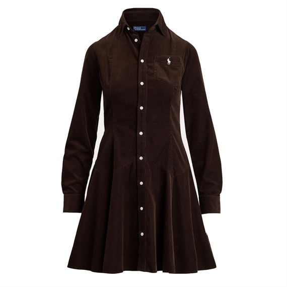 Polo Ralph Lauren Cotton Corduroy A-Line Skjortekjole, Dark Beech