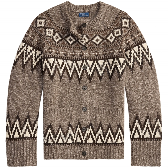 Polo Ralph Lauren Fair Isle Wool Blend Cardigan, Mushroom Multi