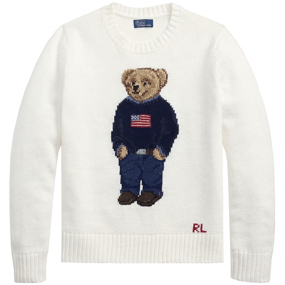 Polo Ralph Lauren Polo Bear Linen-Cotton Crewneck sweater, White Multi