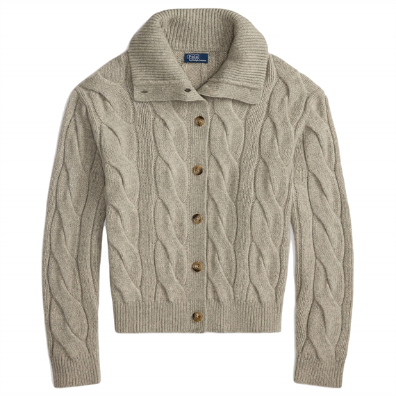 Polo Ralph Lauren Wool-Cashmere Funnelneck Cardigan, Light Vintage Heather 