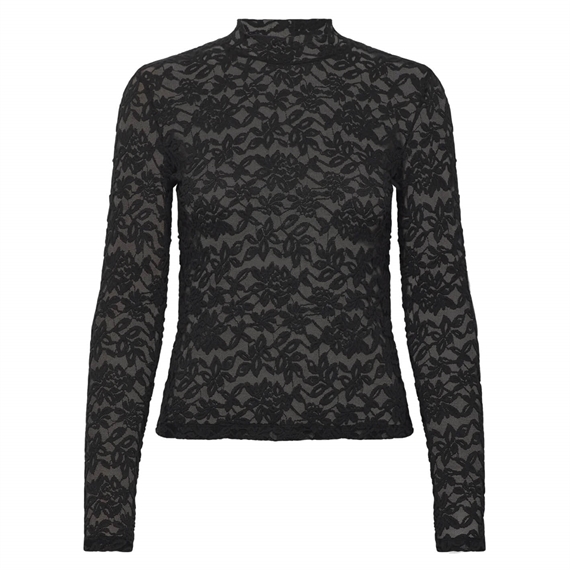 Rosemunde RWDelicia Lace LS Turtleneck T-shirt, Sort