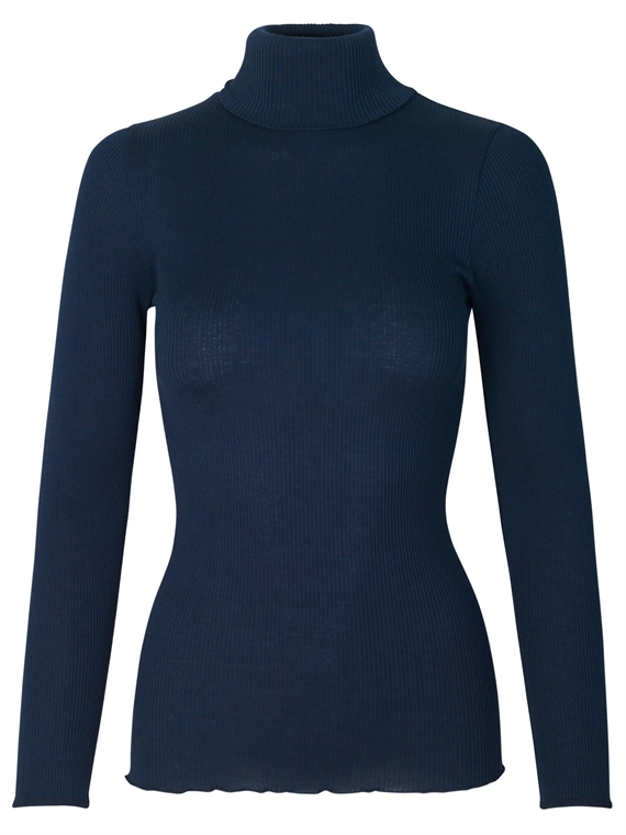 Rosemunde Rullekrave Silke Bluse, Navy 