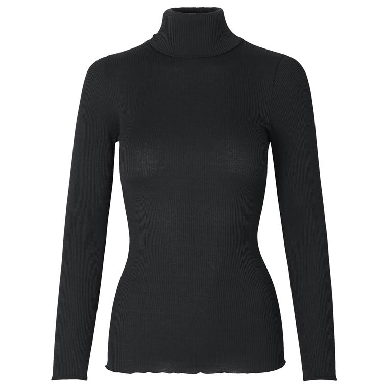 Rosemunde Rullekrave SilkeBluse, Sort