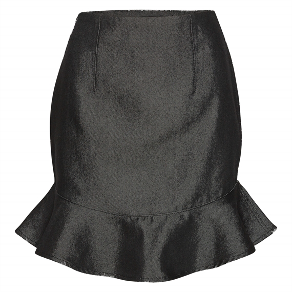 Rotate Denim Mini Ruffle Nederdel, Sort