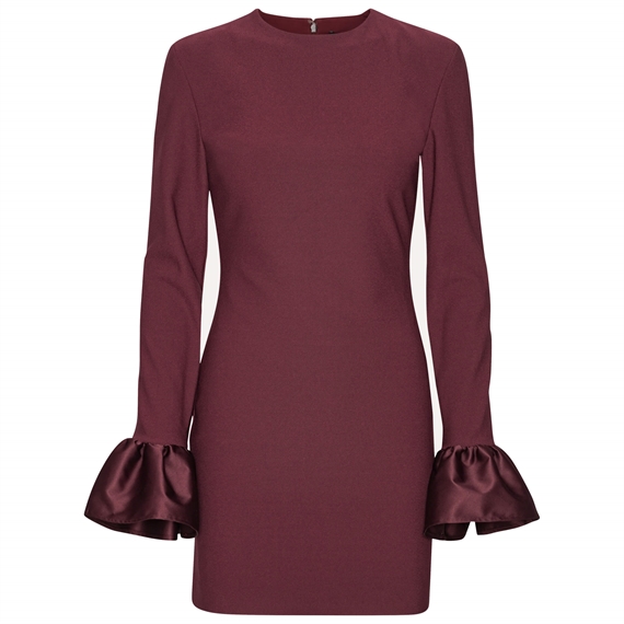 Rotate Frill Sleeved Mini Kjole, Burgundy