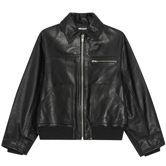 Rotate Leather Bomber Jacket, Sort 