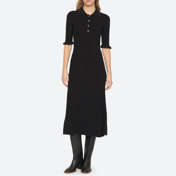Sea New York Rue Knit S/SLV Midi Kjole, Sort