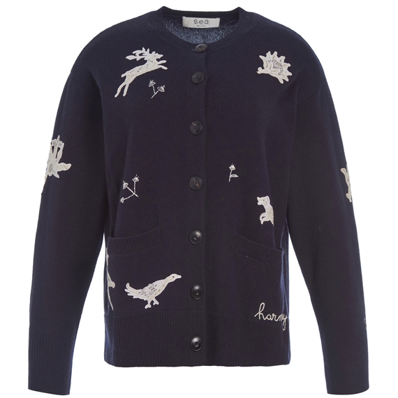 Sea New York MIKA Applique Cardigan, Navy
