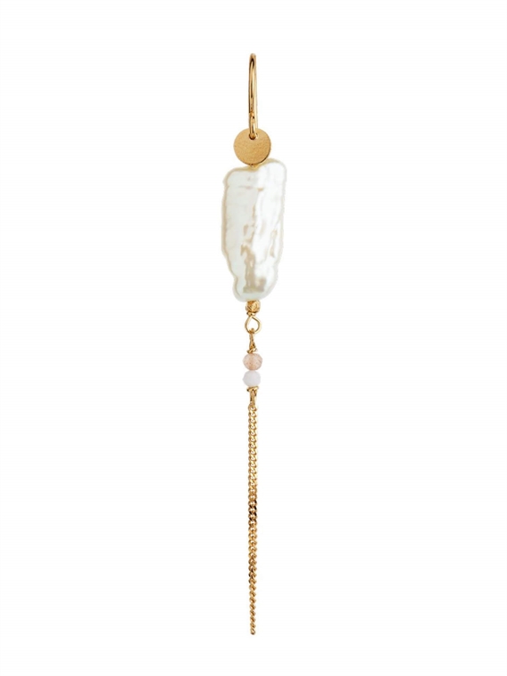 Stine A Long Baroque Pearl With Chain Ørering, Guld 