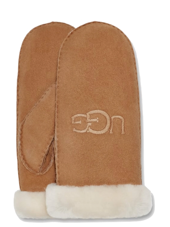 UGG Sheepskin Embroider Mitten Handsker, Chestnut 