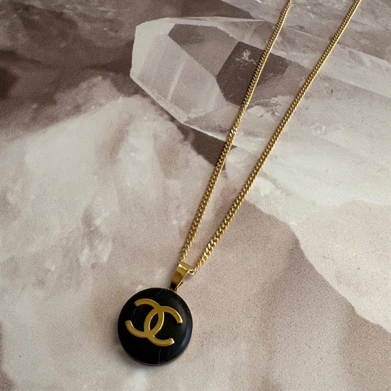 Vintage Treasures Halskæde M. Chanelknap, Sort/Guld