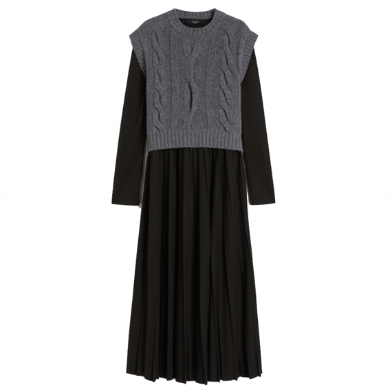 Weekend Max Mara Jersey Kjole W. Knitted Waistcoat, Sort/Grå