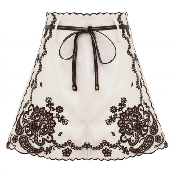 Zimmermann Ascension Embroidered Shorts, Ivory/Chocolate
