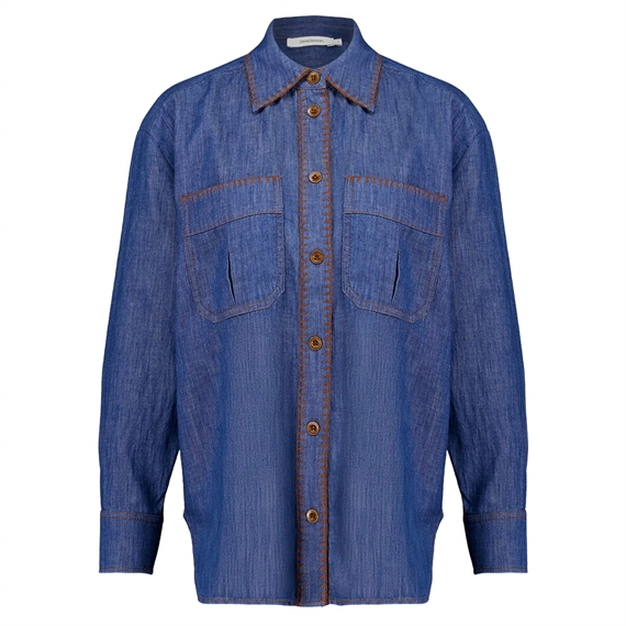 Zimmermann Ascension Oversize Denim Skjorte, Railway Blue