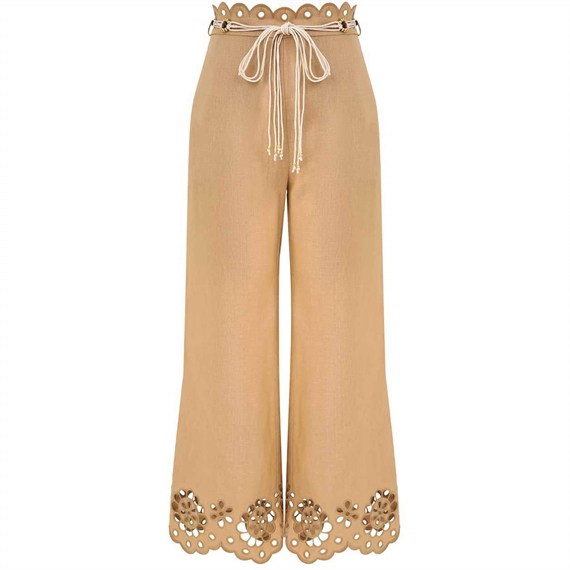 Zimmermann Awaken Embroidered Kick Flare Bukser, Straw 