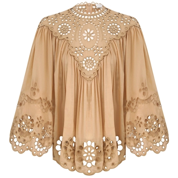 Zimmermann Awaken Embroidered Yoke Blouse, Straw