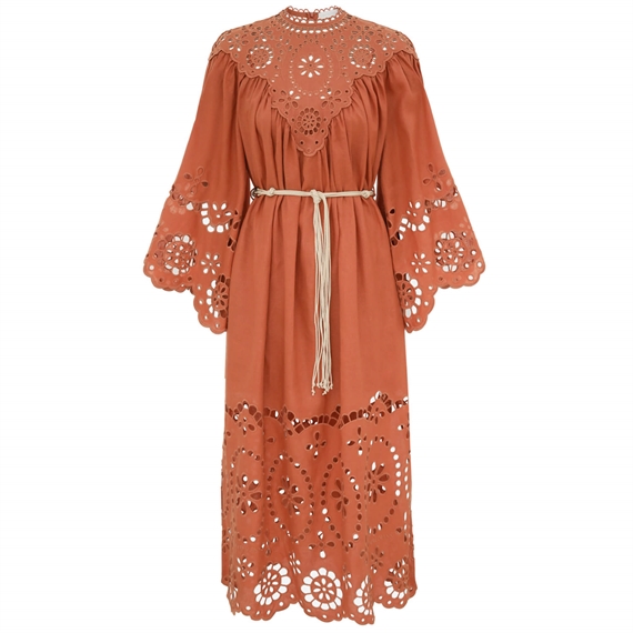 Zimmermann Awaken Embroidered Yoke Maxi Kjole, Cinnamon