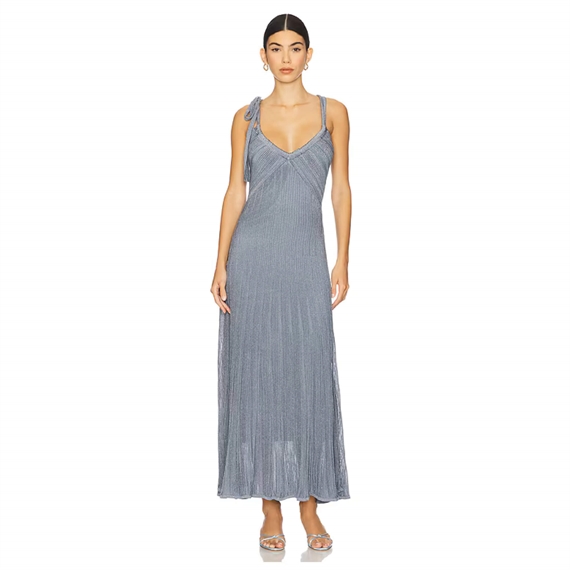 Zimmermann Cascadian Metallic Halter Midi Kjole, Metallic Blue 