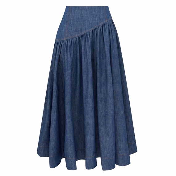 Zimmermann Echo Denim Midi Nederdel, Railway Blue