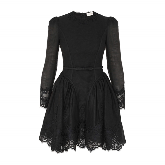 Zimmermann Hypnotic Lace Trim Mini Kjole, Black