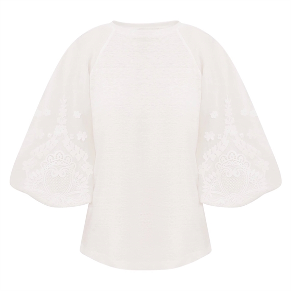Zimmermann Lace Trim Lantern Sleeve T-shirt, Ivory