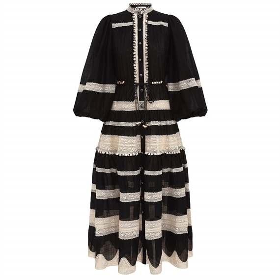 Zimmermann Rhiannon Lace Billow Kjole, Black/Cream