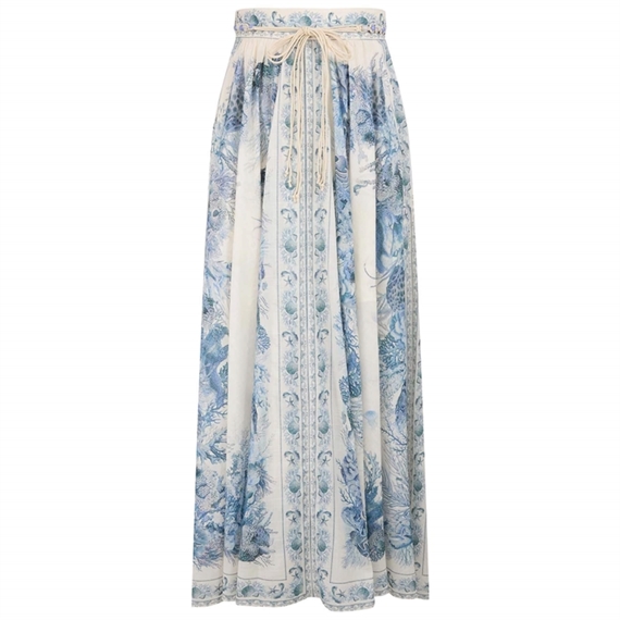 Zimmermann Wanderlust A-Line Nederdel, Blue Toile 