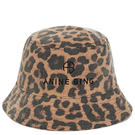 Anine Bing Nicks Bucket Hat, Black & Brown Leopard