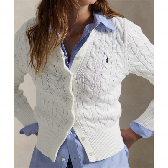 Polo Ralph Lauren Cable-Knit Cotton Crewneck Cardigan, White