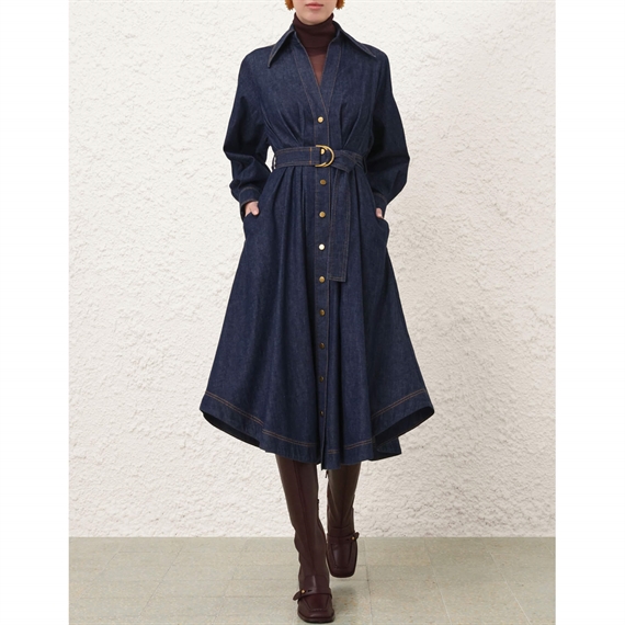 Zimmermann Denim Midi Shirt Kjole, Harbour Blue 
