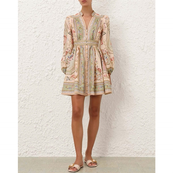 Zimmermann Roselight Plunge Mini Kjole, Sage Tapestry Floral 