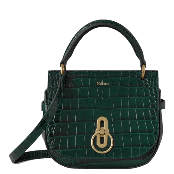 Mulberry Small Amberley Satchel Emerald Shiny Croc
