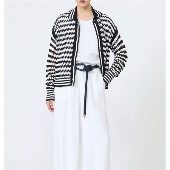Max Mara MXMFILM Cardigan, White Blue Pinstripes