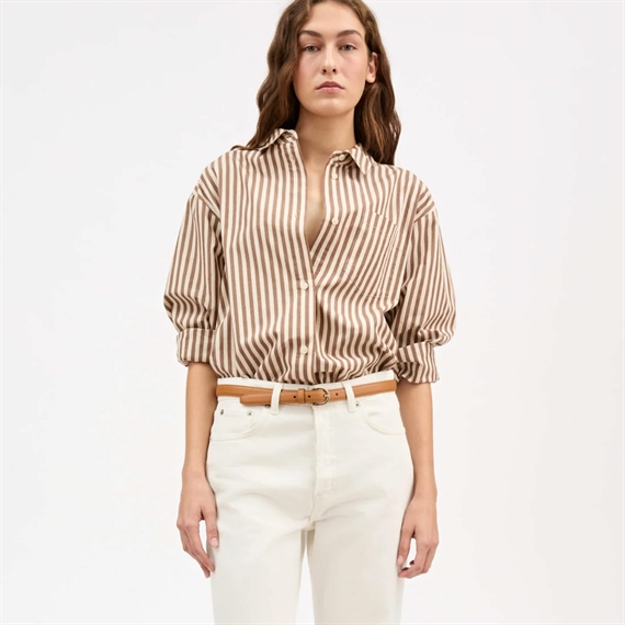 Skall Studio Edgar Skjorte, Brown/Ecru Stripe