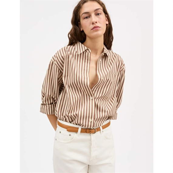 Skall Studio Edgar Skjorte, Brown/Ecru Stripe