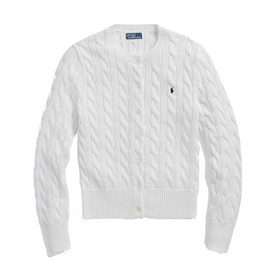 Polo Ralph Lauren Cable-Knit Cotton Crewneck Cardigan, White