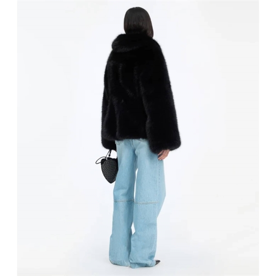 Rotate Faux Fur Flared Jakke, Sort